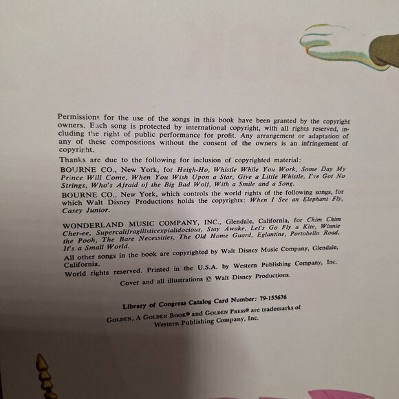 The Walt Disney Song Large Book Vintage 1971 Piano Vocal Golden Bright Colors - Picture 2 of 10